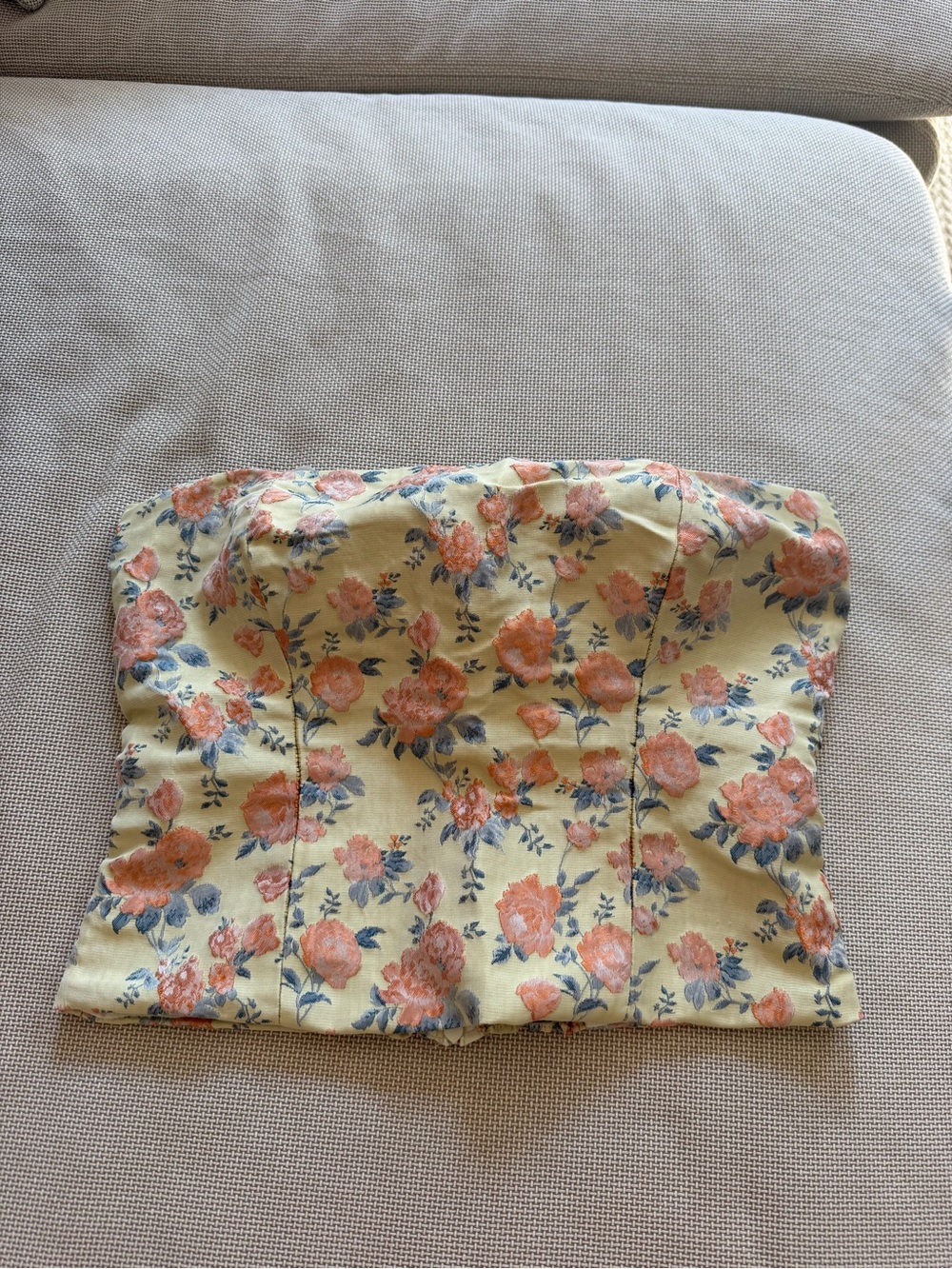 Reformation Floral Strapless Crop Top in Yellow and Coral